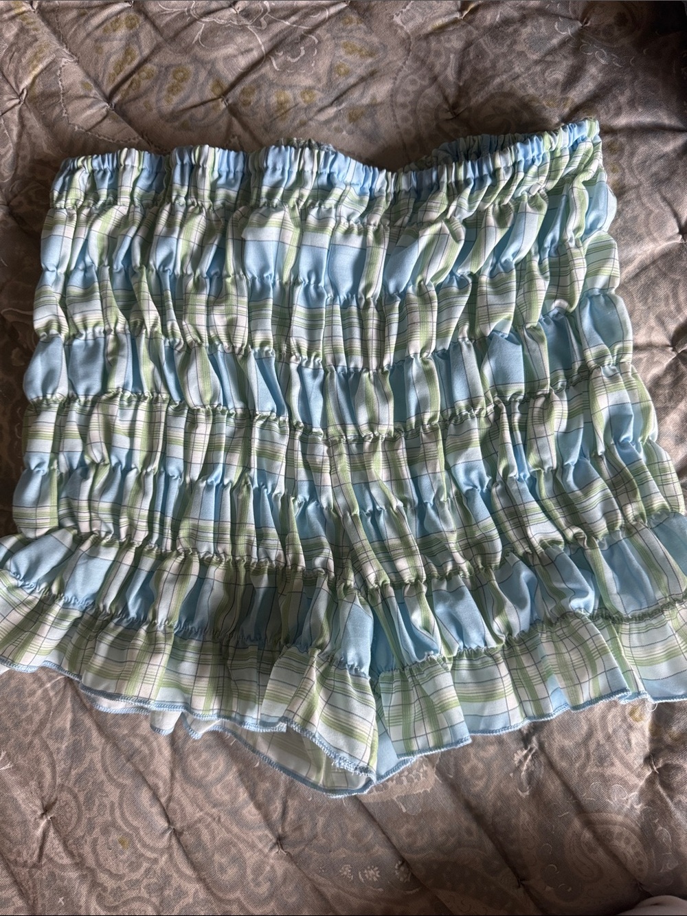 Ruffle, trimmed, plaid, micro shorts Light Blue and Mint